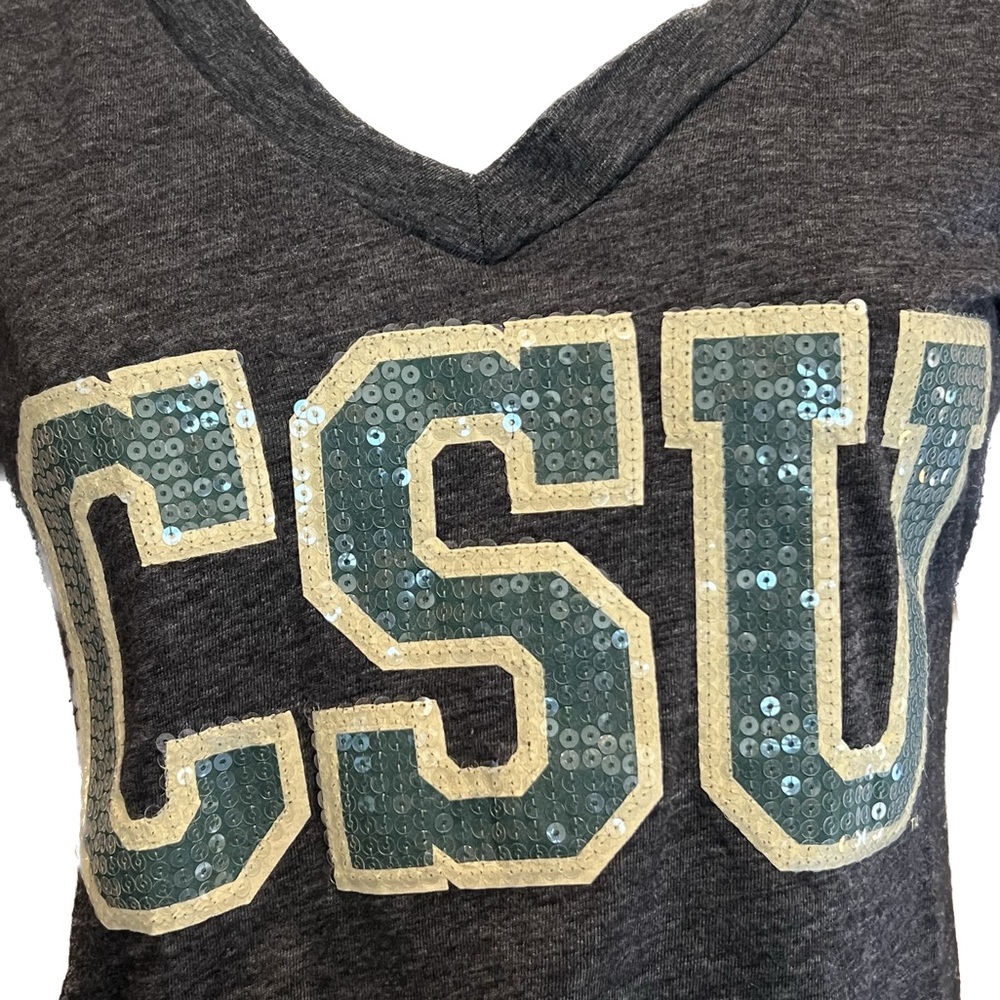 CSU Colorado State Rams Women’s S Long Sleeve Shirt Gray + Green + Tan Sequins - Picture 2 of 9